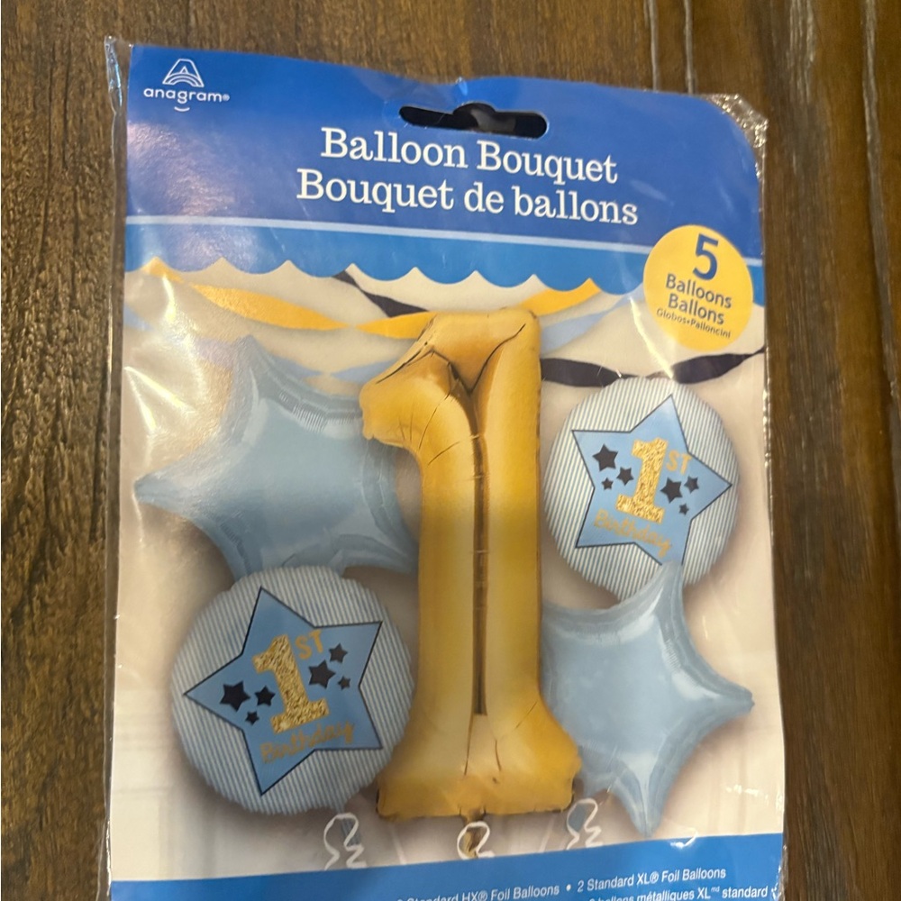 Party City Gold and Blue 1st Birthday Balloon Set